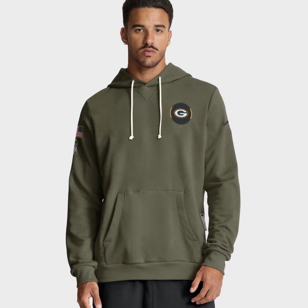 Nike Green‎ Bay Packers Salute to Service Olive Pullover Hoodie Men's Small New